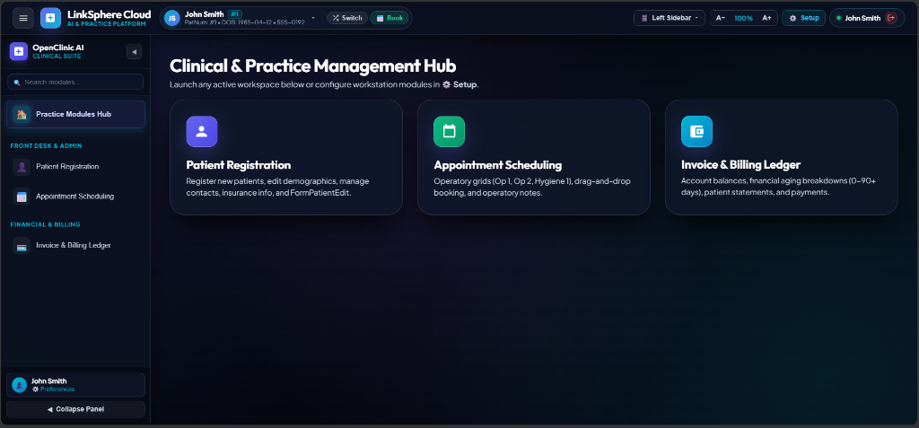 OpenClinic AI Practice Suite Main Screen
